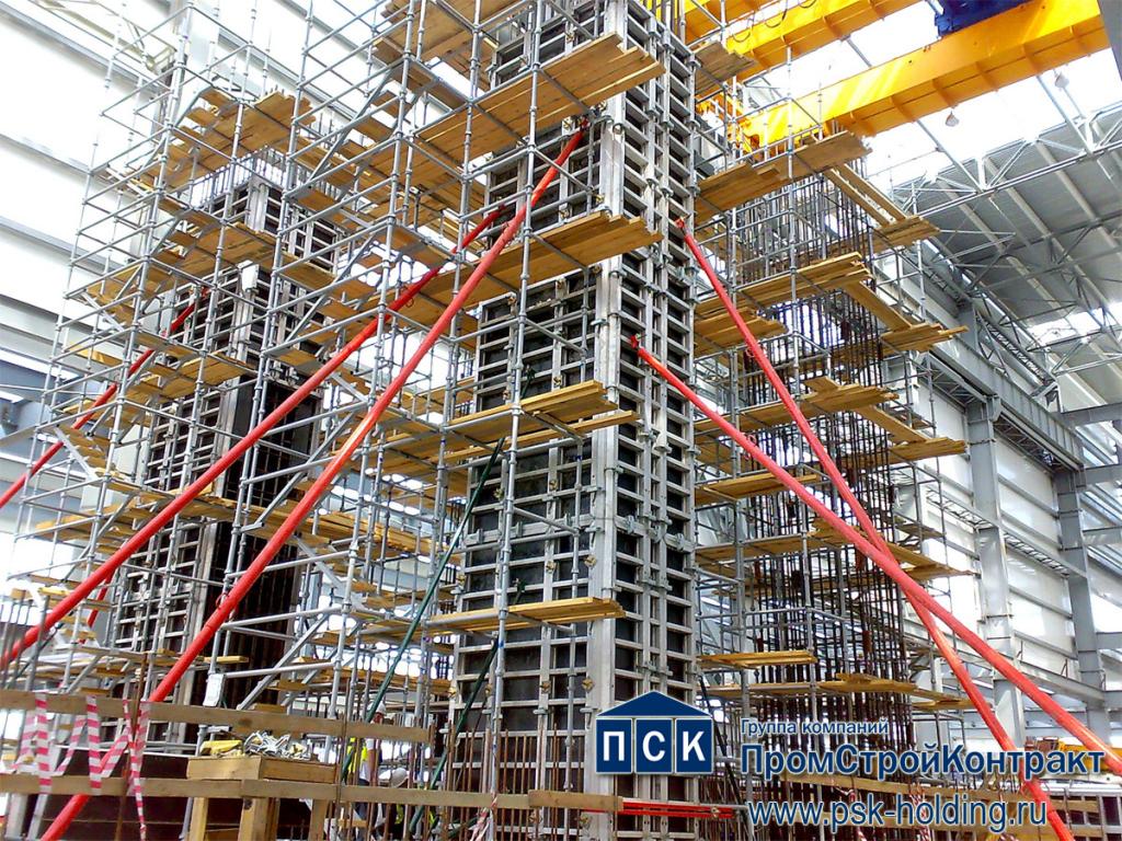 Опалубка перекрытий и опалубка колонн на строительстве блоков ПГУ